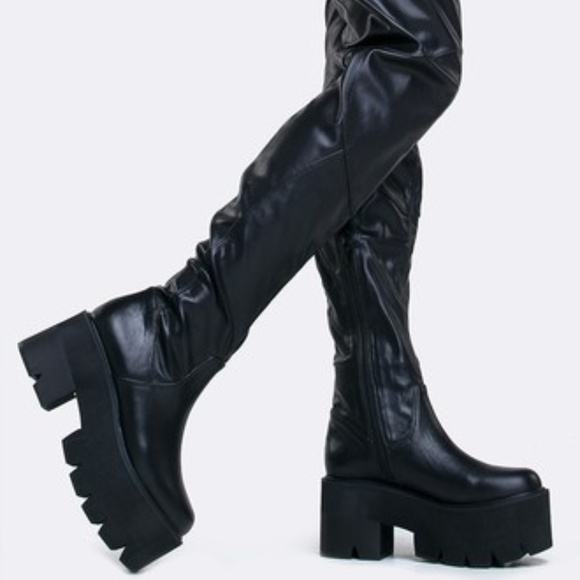 Jeffrey Campbell Shoes - JEFF CAMPBELL PLATFORM OVER THE KNEE LEATHER BOOTS
